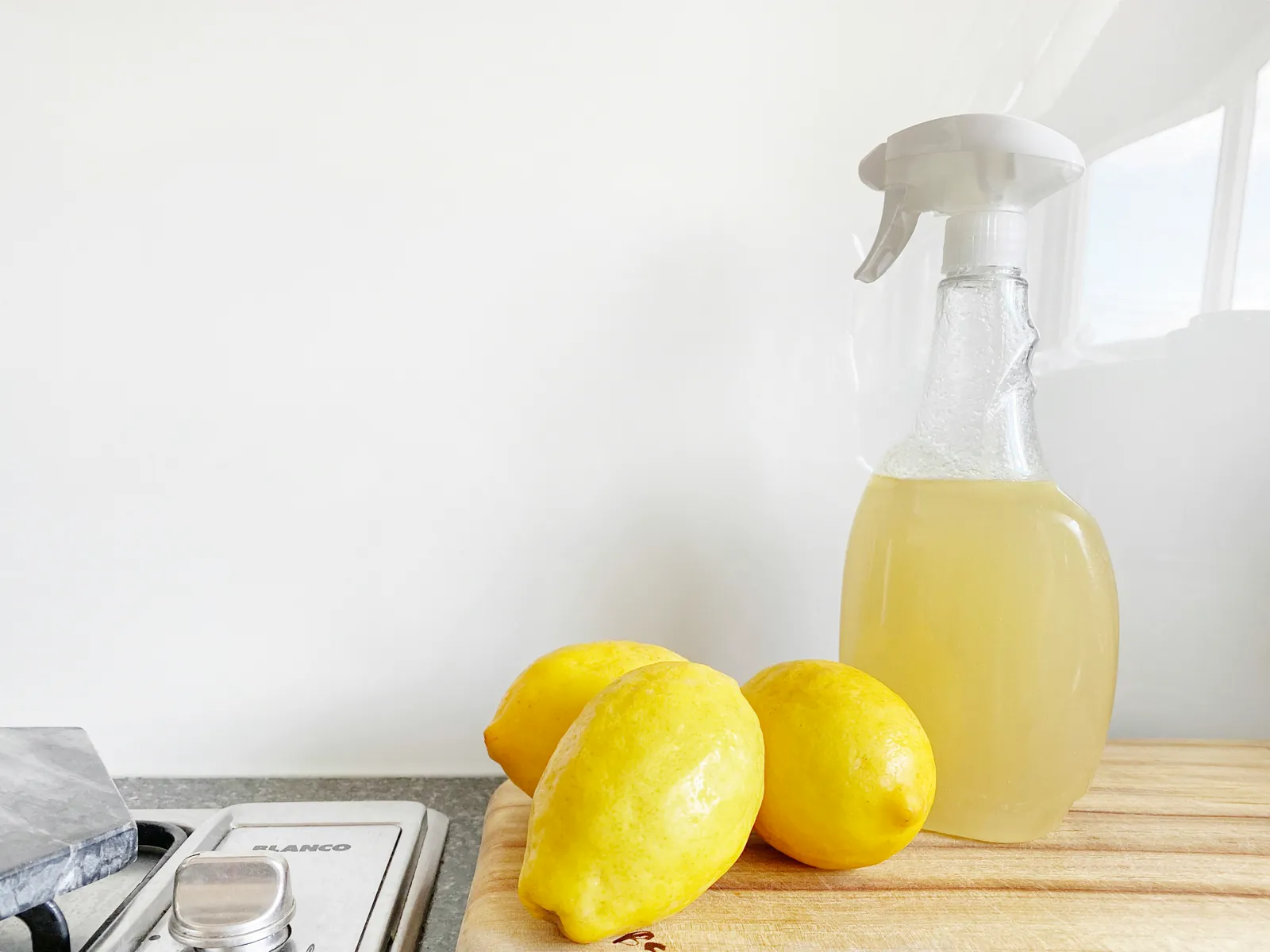 Natural, gentle cleaning products on a clean surface